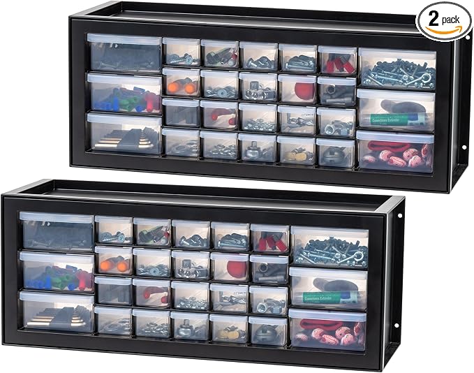 IRIS USA 26-Drawer Teacher Toolbox, 2 Pack, Craft Storage Drawers, Black | Wall mountable, Stackable, Building Bricks, Stickers, Crayons, Markers, Beads Organizer