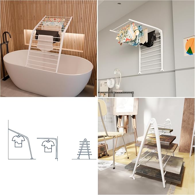 Whitmor Spacemaker Folding Drying Rack, Indoor Clothes Organizer with Patent-Pending Design, Space Saving, 6" L x 26" W x 51.5" H,Pearl