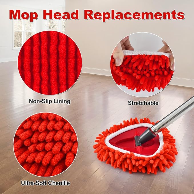 Chenille Mop Head Replacements Compatible with O-Cedar EasyWring 1-Tank , 4 Pack Microfiber Chenille Duster Replacement Heads with 1 Mop Base, Reusable Dust Mop Refills for Floors, Walls & Ceilings