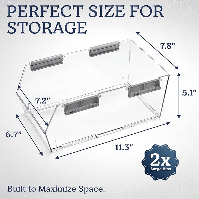 HOMESTEAD Set of 2 Large Stackable Storage Bins, Clear Plastic Organizer Bins, Open Front Design for Kitchen Pantry, Fridge, Cabinet, Bathroom and Cabinet Organization