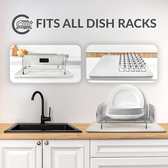 Momo Lifestyle DryPad® Large Stone Dish Drying Mat 19.7″ × 15.7″ Misty Gray — Ultra-Absorbent Diatomaceous-Earth Kitchen Counter & Dish-Rack Mat, Zero Rust, Premium Home Innovation