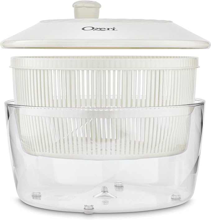 Ozeri Italian Made Fresca Salad Spinner and Serving Bowl, BPA-Free,White, 4.4 qt