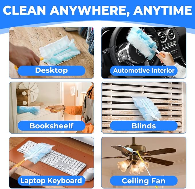 10 Pack Duster Refills Compatible with Swiffer, Disposable Microfiber Replacement Heads for Multi-Surface Cleaning on Blinds, Furniture & Fans, Blue (No Handle) | Made of electrostatic microfiber. Ideal for dust on furniture, blinds & fans. Perfect for...
