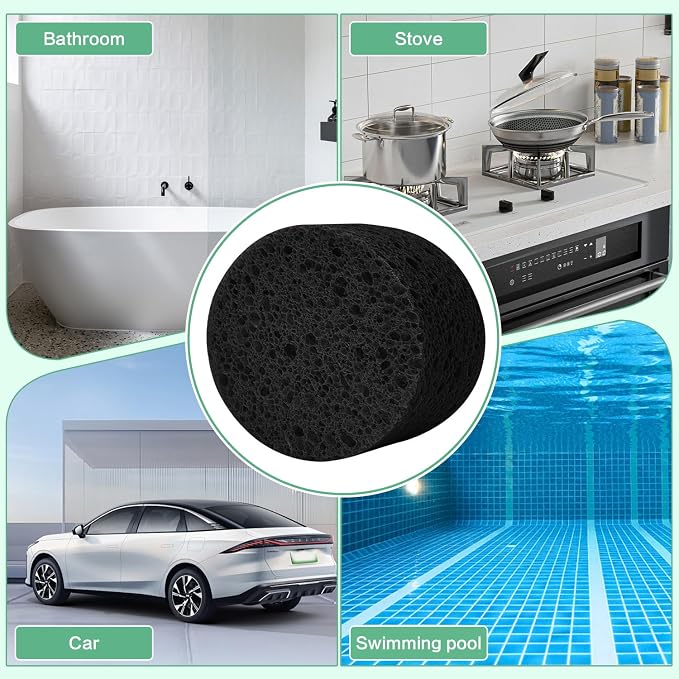 3-Pack Large Sponge, Kitchen Sponges, Handy Sponges, Cellulose Sponges, Dish Washing Sponge, Natural Sponge, Car Washing Sponge, Eco Friendly Sponge (Round, 4" X 4" X 2"), Black