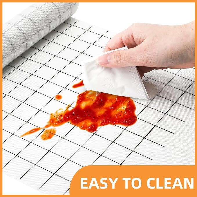 Covzoe 12 In x 8 FT Silicone Baking Mat Roll, Non-Stick Grid Pastry Mat Free Cutting, Heat Resistant Food Grade Counter Mat, Air Fryer Liner for Pizza, biscuit, Pie Crust