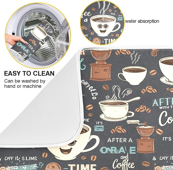 Coffee Maker Mat for Tabletop, Microfiber Dish Drying Mats Cafe Bar Kitchen Spill Mat 16x18 Inch Medium