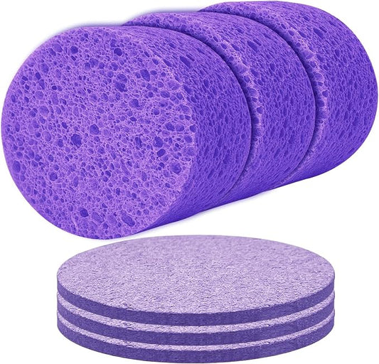 3-Pack Large Sponge, Kitchen Sponges, Handy Sponges, Cellulose Sponges, Dish Washing Sponge, Natural Sponge, Car Washing Sponge, Eco Friendly Sponge (Round, 4" X 4" X 2"), Purple