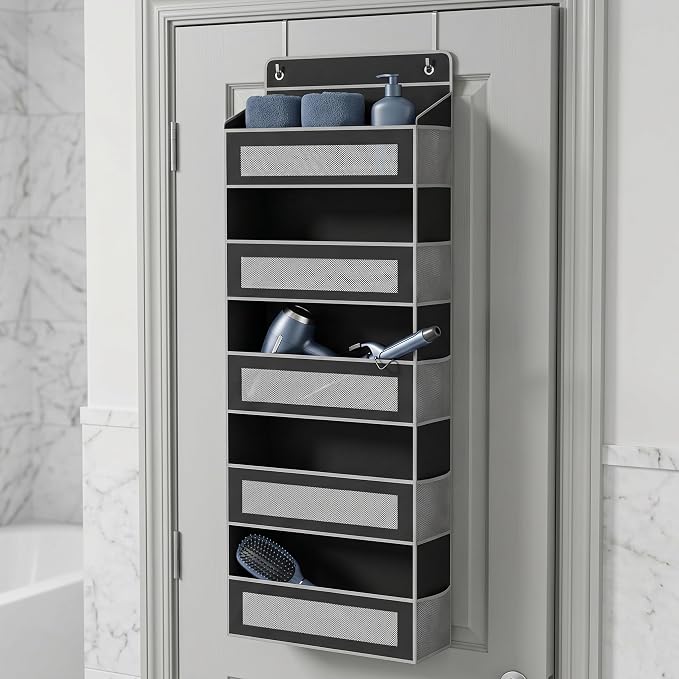 5 tier over the door organizer，behind door organizer，no drill door hanging storage for Bedroom Dorm Wardrobe Home Travel (Modern Minimalist Black)
