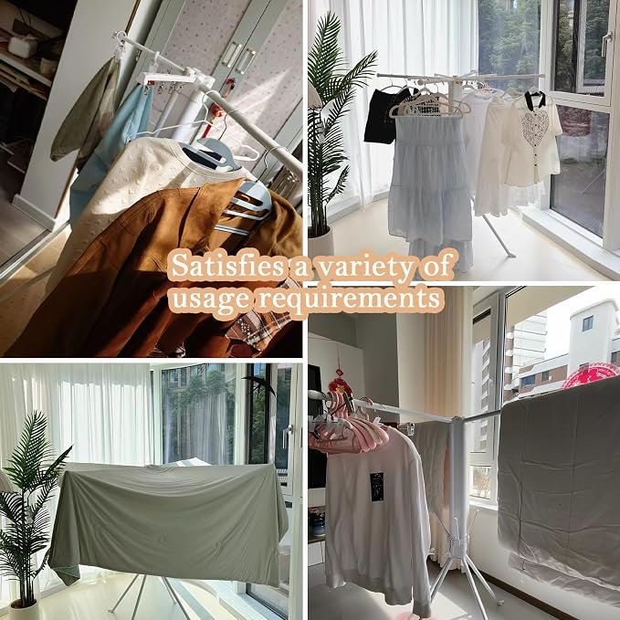 4-Legged Clothes Drying Rack Foldable, Drying Rack Clothing Floor Standing Laundry Drying Rack Collapsible Drying Racks with Sock Clips & Shoe Holders for Indoor and Outdoor Balcony Bedroom Apartment