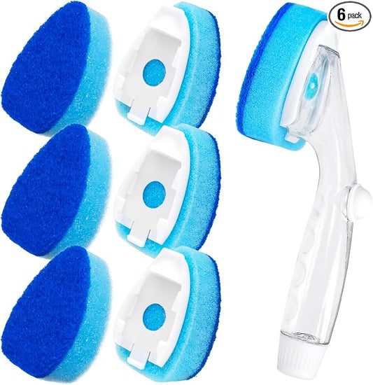 Dishwand Refills with Handle, Dish Wand Refill Replacement Sponge Head 6Pcs | Non-scratch Heavy Duty Sponge Heads Set,Soap Dispenser Scrubbers,Dishwashing Scrub Dispensing Brush Pads,Dishwasher Cleaning