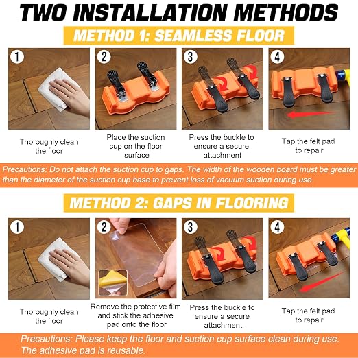 Floor Gap Fixer Tool with Dual Vacuum Suction Cups,Tool to Fix Floor Gaps | Floor Suction Repair Tool with Noise Reducing Felt Pads,Rubber Mallet &10 Adhesive Pads for Fixer Laminate,Hardwood Flooring