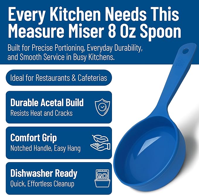 CFS 493114 Solid Short Handle Portion Control Spoon, 8 oz, Blue