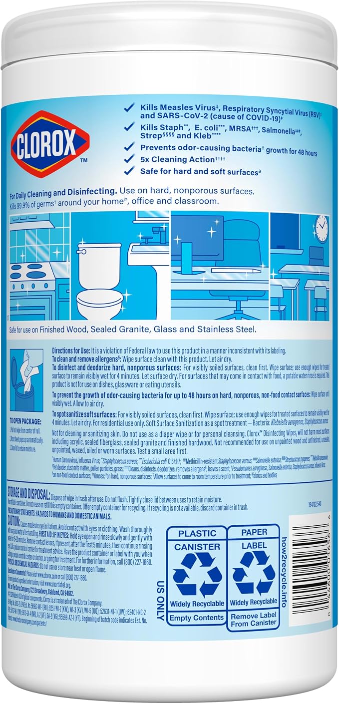 Clorox Disinfecting Wipes, Bleach Free Cleaning Wipes, Fresh, 75 Count (Package May Vary) (Pack of 2)
