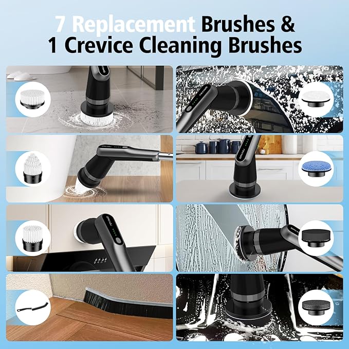 Dreazu G2-Pro Electric Spin Scrubber - IPX7 Waterproof 12-in-1 Shower Cleaner Brush, Retractable Handle & 2-Speed for Bathroom, Bathtub, Kitchen, Tile Floors