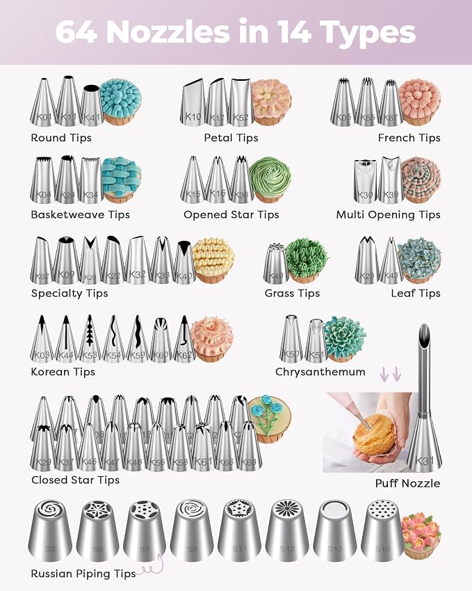 Kootek 158PCs Cake Decorating Kit, Baking Supplies Tools - Includes Cake Stand Turntable, 64 Icing Piping Tips Set, 2 Frosting Spatulas, 3 Scrapers, 50+2 Pastry Bags, Coupler, Video Tutorial, Booklet