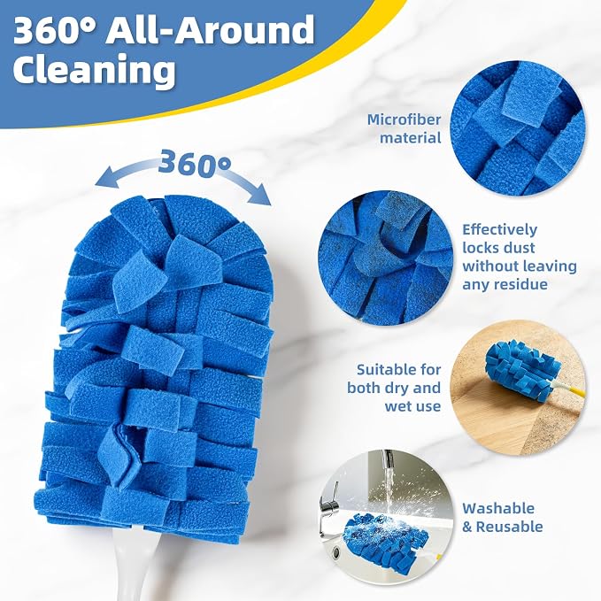 Reusable Duster Refills, Washable Duster for Swiffer (6 PCS) | Include 1 Handle & Laundry Bag, Microfiber Dusting Cloths for Cleaning Fan, Floor, Blind, Windows