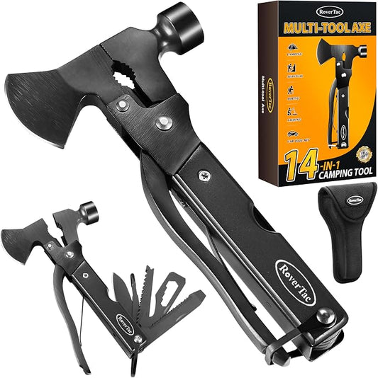 14-in-1 Multitool Camping Axe – Multi Tool with Knife, Hammer, Saw, Screwdrivers, Bottle Opener – Camping Tool with Sheath – Tool Gifts for Men, Dad, Husband, and Outdoor Enthusiasts.