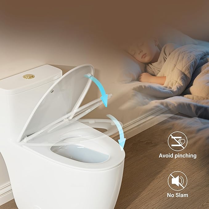 Casta Diva Elongated One Piece Toilet with 17.5" Comfort Chair Height Seat Modern Toilets for Bathroom, High Efficiency Dual Flush 1.0/1.28 GPF & MAP 1000g, 12'' Rough-in, Golden Flush Button