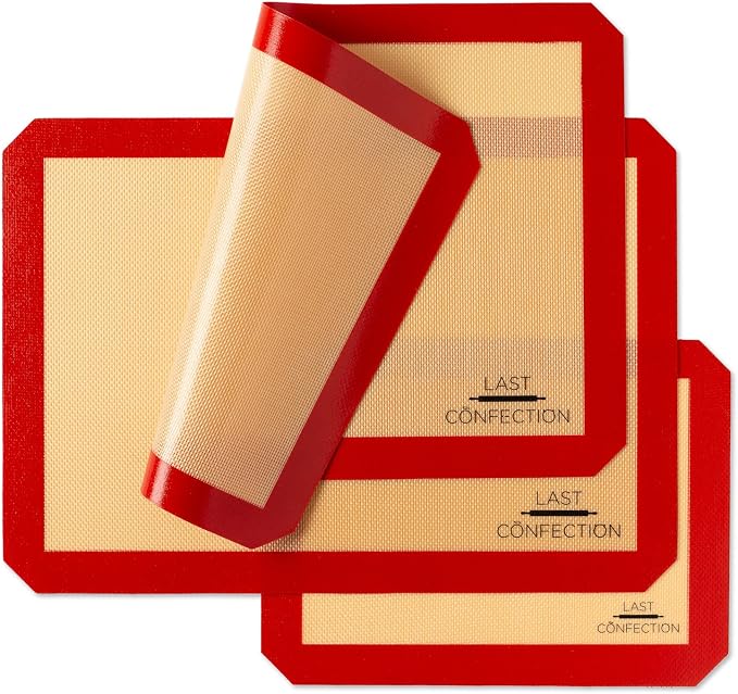 Last Confection Silicone Baking Mat - Set of 3 Non-Stick Professional Food Safe Tray Pan Liners - 2 Half Sheet (11-5/8" x 16-1/2") 1 Quarter Sheet (8-1/2" x 11-1/2")