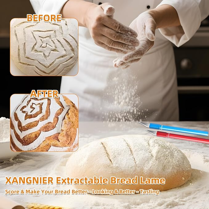 Upgraded Bread Lame with 10 Blades - Professional sourdough Scoring Tool for bread scoring tool Safety Cover & Ergonomic Handle - Premium Bread Scoring Knife for Artisan Bread Making (2, Red and Blue)