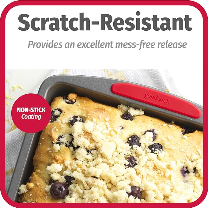 GoodCook MegaGrip Baking Pan with Silicone Grip Handles Square Non-Stick Heavy-Gauge Steel Cake Pan Baking Dish for Brownies Bread Cake Baked Goods & More,Dishwasher Safe,8x8-Inch,(Pack of 12)