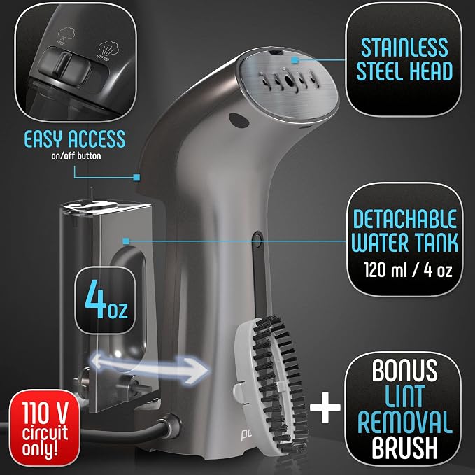 Steamer for Clothes, Hand Held Portable Travel Garment Steamer, Metal Steam Head, 25s Heat Up, Pump System, Mini Size, Handheld Steamer for Any Fabrics, No Water Spitting (120, Volts)