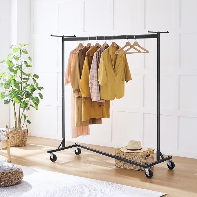 Hoctieon Z Clothes Rack with Cover, Metal Heavy Duty Clothing Rack, Rolling Garment Rack with Wheels, with Dustproof Cover Waterproof Protector, with 2 Durable Zippers, for Hanging Clothes, Black