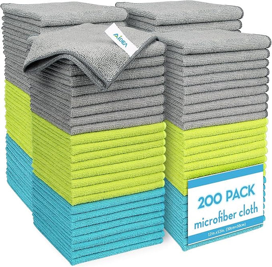 AIDEA Microfiber Cleaning Cloth-200PK, Microfiber Towels for Cars 12"x12" | Absorbent Cleaning Rags, Reusable Microfiber Towels Lint-Free, Dish Rags Streak-Free for Home /Kitchen Bulk Rags (Multicolor)
