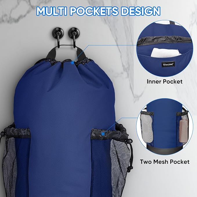 BALEINE 2PK 150L Laundry Bag Backpack, 900D Oxford Fabric Large Travel Laundry Bags with Shoulder Straps and 2 Mesh Pockets for College Dorm, Apartment, Laundromat (Navy, 150L)