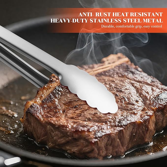 Grill Tongs - 12 Inch & 17 Inch Extra Long BBQ Tongs, Heat Resistant Stainless Steel Kitchen Tong, Heavy Duty Metal Locking Tong for Cooking, Grilling, BBQ/Barbecue, Food (All Metal - 12"+17")