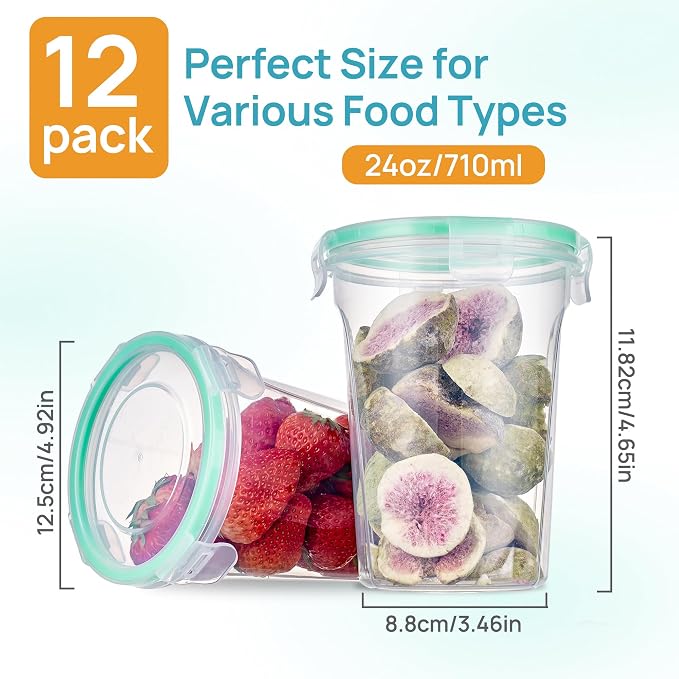 Vtopmart 12 Pack 32oz Soup Containers with Airtight Lids, Deli Containers for Take-Out, Plastic Food Freezer Storage Containers for Meal Prep, Salad, Fruit, Lunch, Microwave/Dishwasher/Freezer Safe