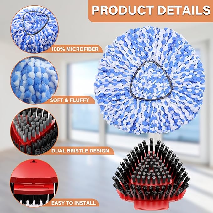 Fatmass 5 Pack Spin Mop Head Replacement for O Cedar RinseClean 2-Tank System,Include 4 Mop Replace Heads + 1 Upgrade Scrubber Brush, 100% Microfiber Mop Refills Deep Cleaning Machine Washable