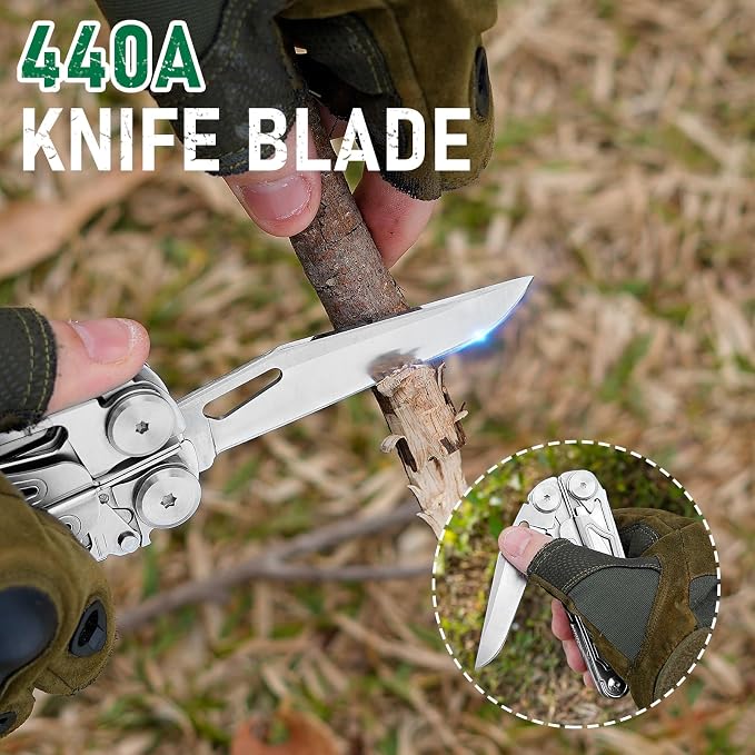BIBURY Multitool Pliers with 440A Knife & Full Size Scissors, BI2045 | 31-in-1 Multi Tool with Replaceable Wire Cutters, Self-locking EDC Tool with Sheath, Ideal for Outdoor, DIY, Gift for Men