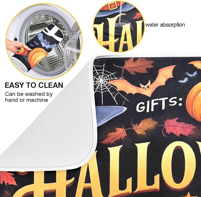 Halloween Ghosts Boo Dish Drying Mat for Kitchen Countertop 16x18 Witch Pumpkin Lantern Bat Small Drying Mat Reusable Quick Dry Dish Sink Mats Easy Clean Decorative Essentials