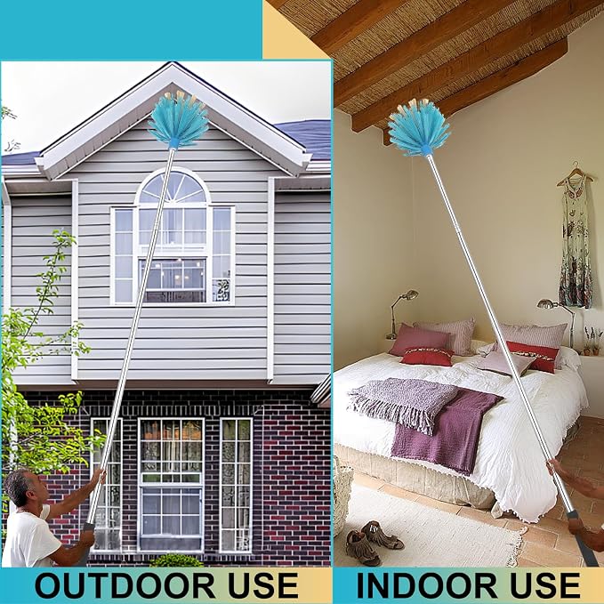 Cobweb Duster with Extension Pole，Adjustable 57" Spider Web Brush with Pole | Medium Stiff Bristles Cobweb Duster Head ，for High Ceilings, Suitable for Ceilings, Walls, Indoor Outdoor Environments