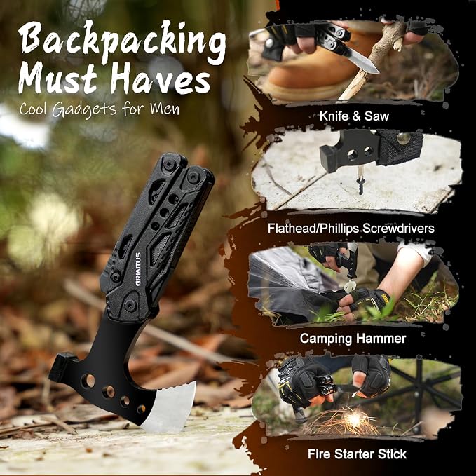 16 in 1 Multitool Camping Survival Gear with Axe Saw Pliers Whistle Hammer | Camping Accessories with Screwdrivers Bottle Opener Multitool-Knife and Gifts for Men Dad Husband Birthday Gifts