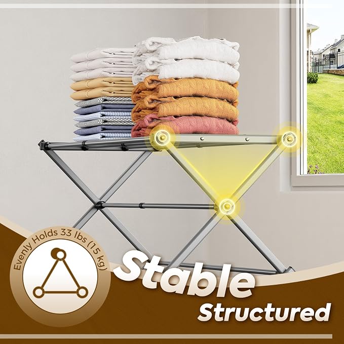 KINGBOARD 3-Tier Extendable Clothes Drying Rack, Small & Foldable, Grey | 37.4"H x 33.8"W x 11.2"D, Space-Saving Collapsible, Easy Assembly, Rust-Resistant Iron Frame, Indoor Outdoor Use, 25lb