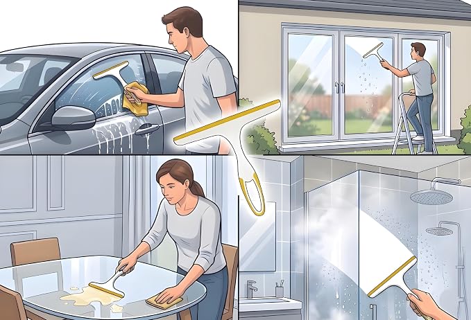 2 Pack Shower Squeegee for Glass Doors – 9.5” Silicone Blade Window Cleaner Tool (Grey & Yellow) – Bathroom, Car Windshield, Mirror & Tile Cleaning Wiper with Hook – Lightweight Ergonomic Handle