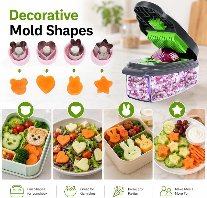 13-in-1 Vegetable Chopper with Food Molds, 1.5L, Gray Green | 13-in-1 chopper with adult-prepared food molds