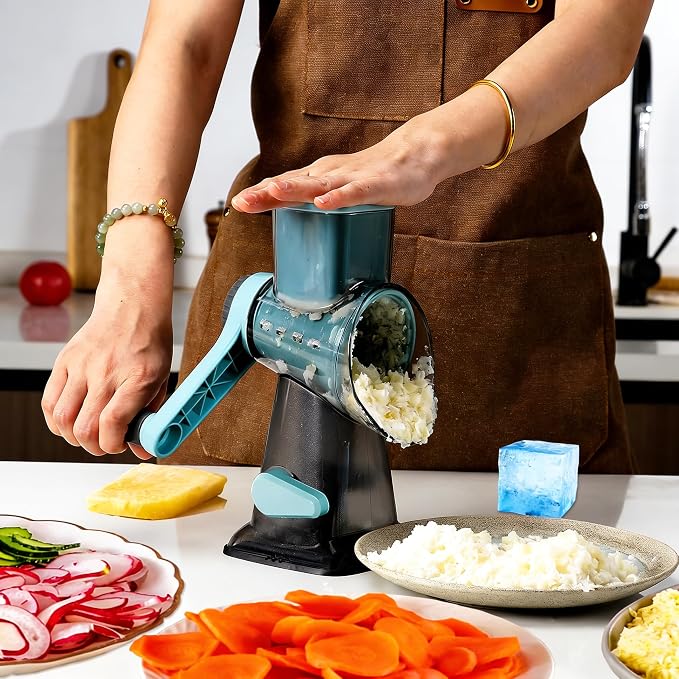 KalraMay Rotary Cheese Grater with Handle, Multifunctional Cheese Shredder | Multifunctional Shredder,Strong Suction Cup Base,Fast and Efficient Cutting,Detachable Parts,Safe Operation,Easy to Rinse