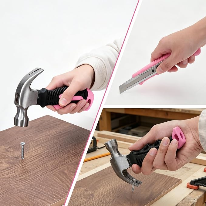 CARTMAN 150-Piece 8V Cordless Drill Hand Tool Set Pink Household Repair Kit | All-Inclusive Tool Assortment With 8V Drill, Great For Home Upkeep, DIY Crafting And Daily Household Fixes