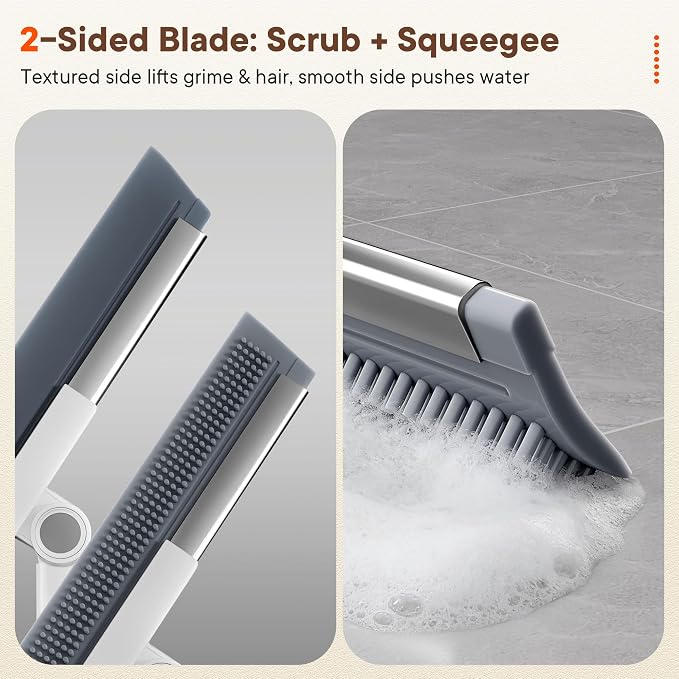 Floor Squeegee for Concrete Floors, 180° Rotating Silicone Broom, Squeegee for Floor with Long Handle and Dual-Sided Blade Design, Water and Pet Hair Remover for Bathroom Floors, Tile, Deck and Glass