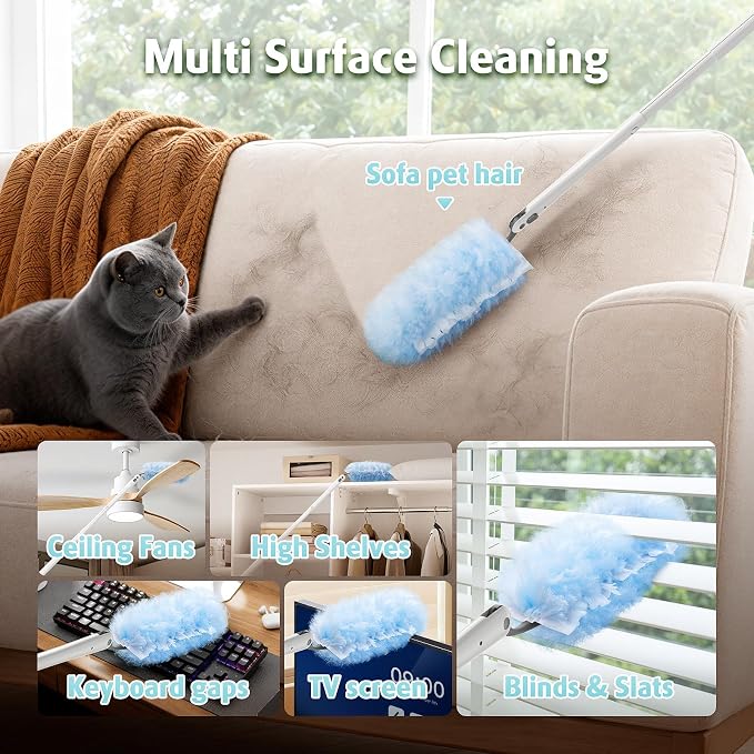 30 Count Duster Kit Refills with 3 ft Extendable Handle for Swiffer | Heavy Duty 3 ft Extendable Handle Duster Kit for Swiffer Duster, Disposable Microfiber Feather Dusters for Cleaning