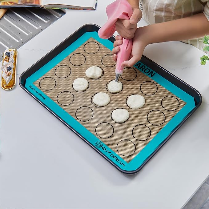 GUYDREMAT 2PCs Half Sheet Silicone Baking Mat Kit - Non Stick Food Grade Macaron Baking Mat - Reusable Easy Cleaning Oven Mat - 16 1/2' x 11 5/8'