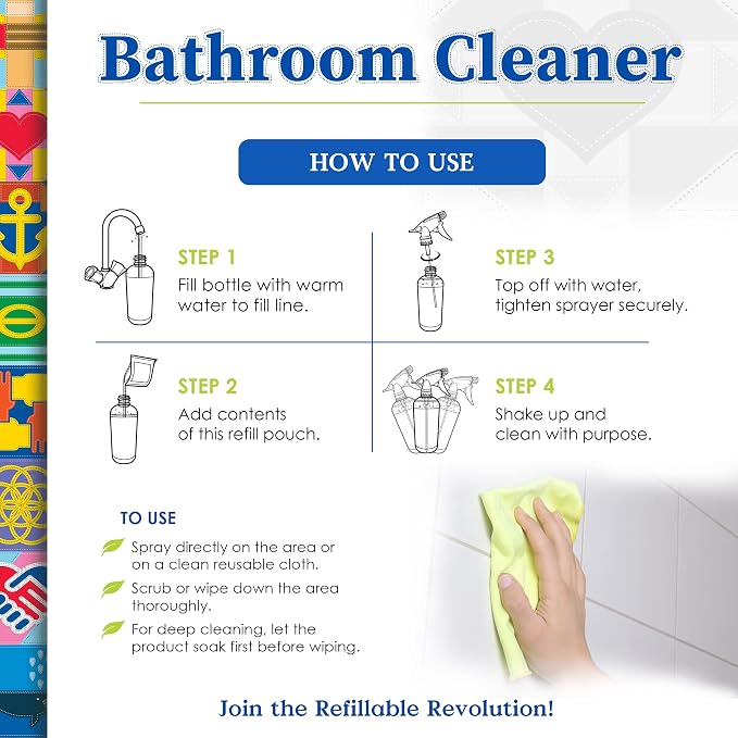Truly Free All Natural Non-Toxic Bathroom Cleaner Spray Kit, Organic Bath & Tile Cleaning Solution for Toilet, Sink, Tub & Shower, 16 oz Reusable Empty Bottle + Two Fills, 3 oz ea.