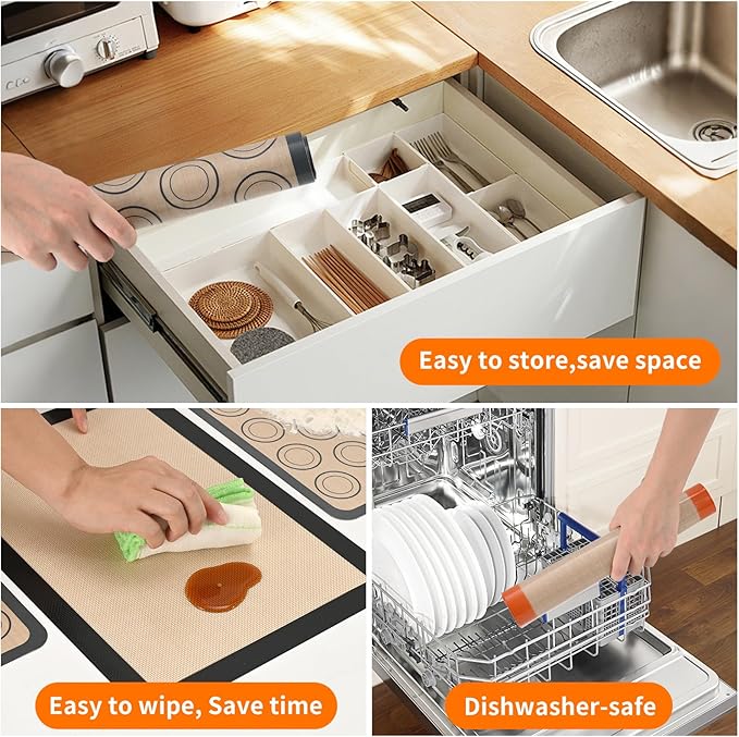 Luckyiren 2-Pack Silicone Baking Mats – Non-Stick Reusable BPA-Free Oven Liners, 100% Food-Grade Silicone, Fit Half Sheet Pans (16.54" x 11.62") for Cookies, Pastry & More