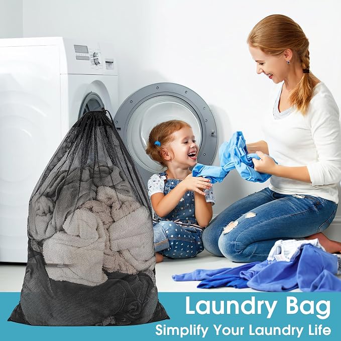 2 Pack Mesh Laundry Bags 23x34 Inch Drawstring Locking for Travel Home | Mesh bags with locking drawstring, Tear-resistant for blankets & towels, Lightweight foldable for travel/dorm