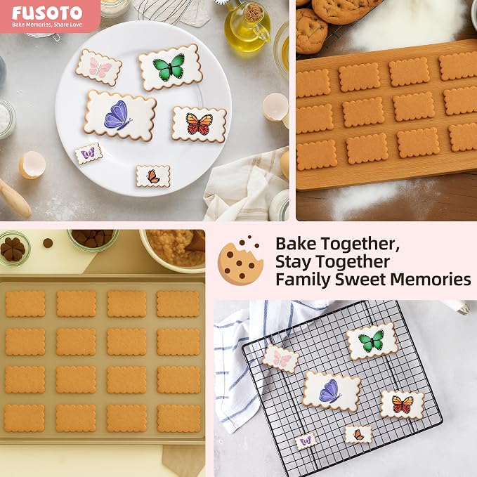FUSOTO Rectangle Cookie Cutter Set - 6 Piece Rectangular Shaped Geometric Cookie Cutter for Kitchen Baking, Stainless Steel, (1.5", 2", 2.5", 3", 3.5", 4"), Rectangle