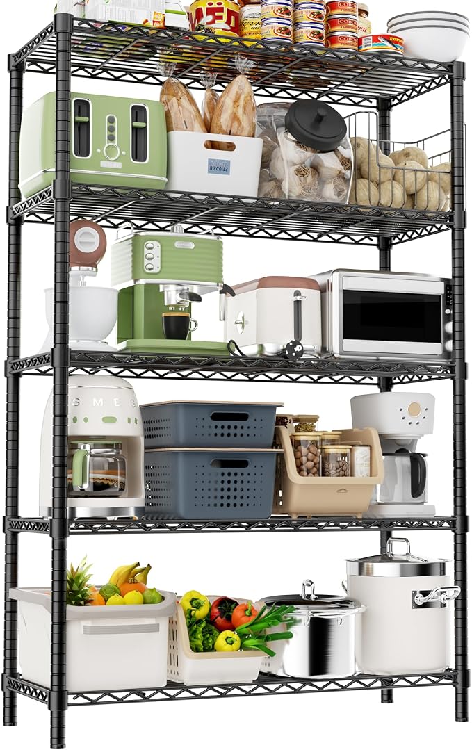 ROOMTEC 5-Tier Wire Shelving Unit,36" W*14" D*72" H, Max Load 1750LBS | Adjustable Storage Shelves, Small Garage Shelving, Metal Shelf Rack for Kitchen, Laundry, Pantry, Warehouse, Basement