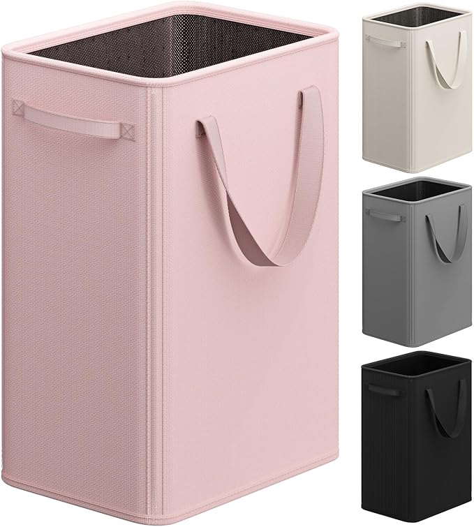 Optish 90L Pink Slim Laundry Hamper, Large Laundry Basket with Handles, Baby Hamper for Nursery, Dorm, Bedroom, Living Room, Collapsible Laundry Basket
